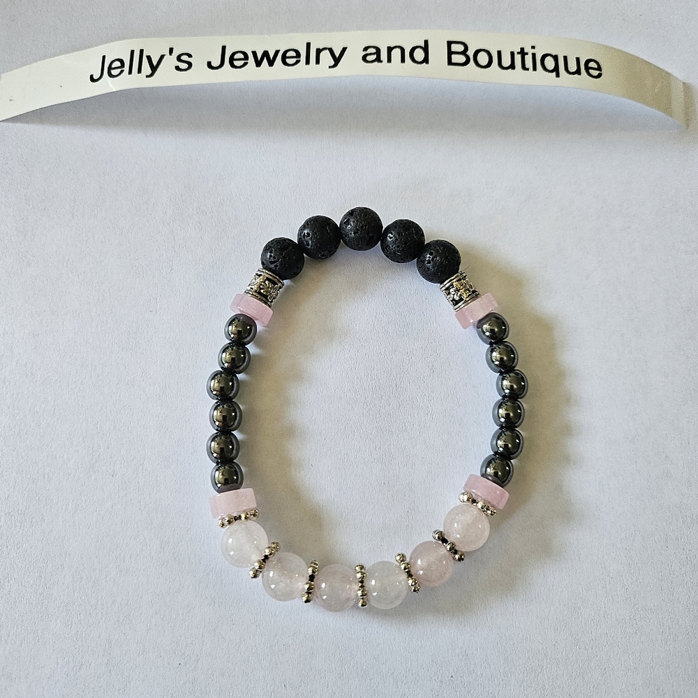 Jelly's Jewelry and Boutique Handcrafted, NWT, Light Pink/Silvers/Black Bracelet